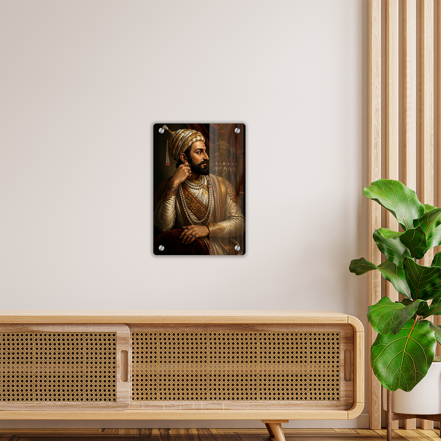 Royal Chatrapati Shivaji Maharaj Premium Acrylic Photo Frame with Wall Mounting Studs | HD Glossy Maratha Warrior Wall Art Decor for Home & Office