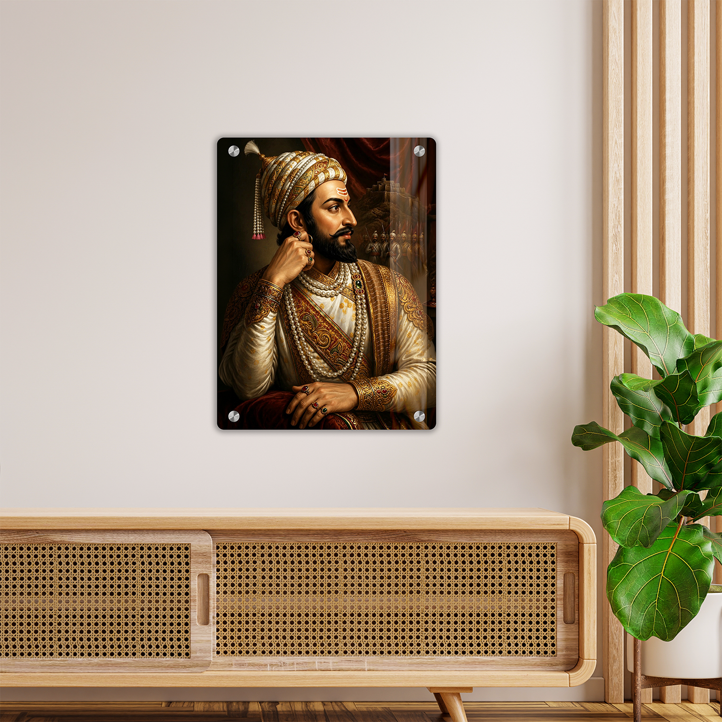 Royal Chatrapati Shivaji Maharaj Premium Acrylic Photo Frame with Wall Mounting Studs | HD Glossy Maratha Warrior Wall Art Decor for Home & Office