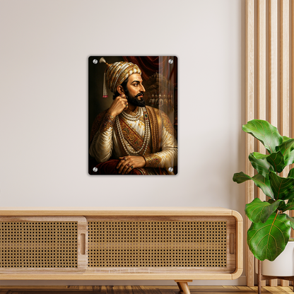 Royal Chatrapati Shivaji Maharaj Premium Acrylic Photo Frame with Wall Mounting Studs | HD Glossy Maratha Warrior Wall Art Decor for Home & Office