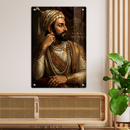 Royal Chatrapati Shivaji Maharaj Premium Acrylic Photo Frame with Wall Mounting Studs | HD Glossy Maratha Warrior Wall Art Decor for Home & Office