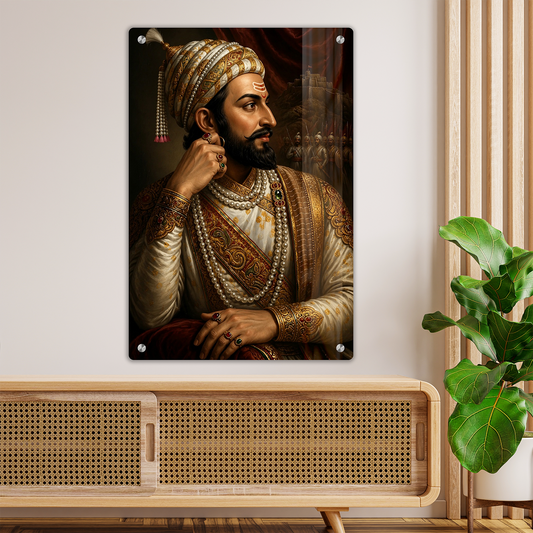 Royal Chatrapati Shivaji Maharaj Premium Acrylic Photo Frame with Wall Mounting Studs | HD Glossy Maratha Warrior Wall Art Decor for Home & Office