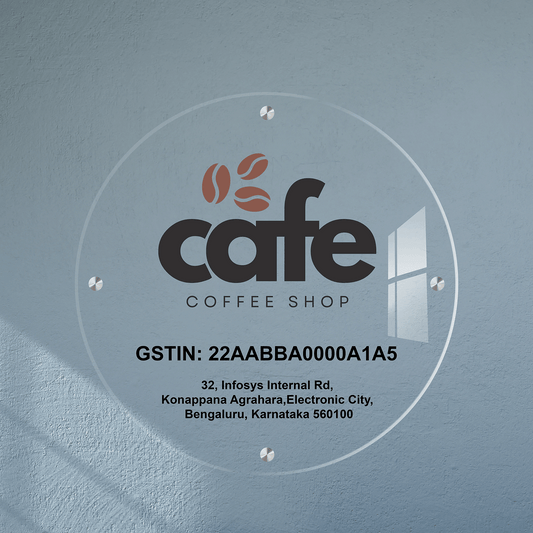 Custom Clear Acrylic Round Business Logo, GST Signs - UV Printed
