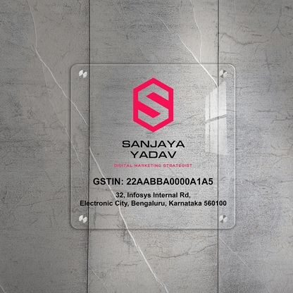 Custom Clear Acrylic Square Business Logo, GST Signs - UV Printed