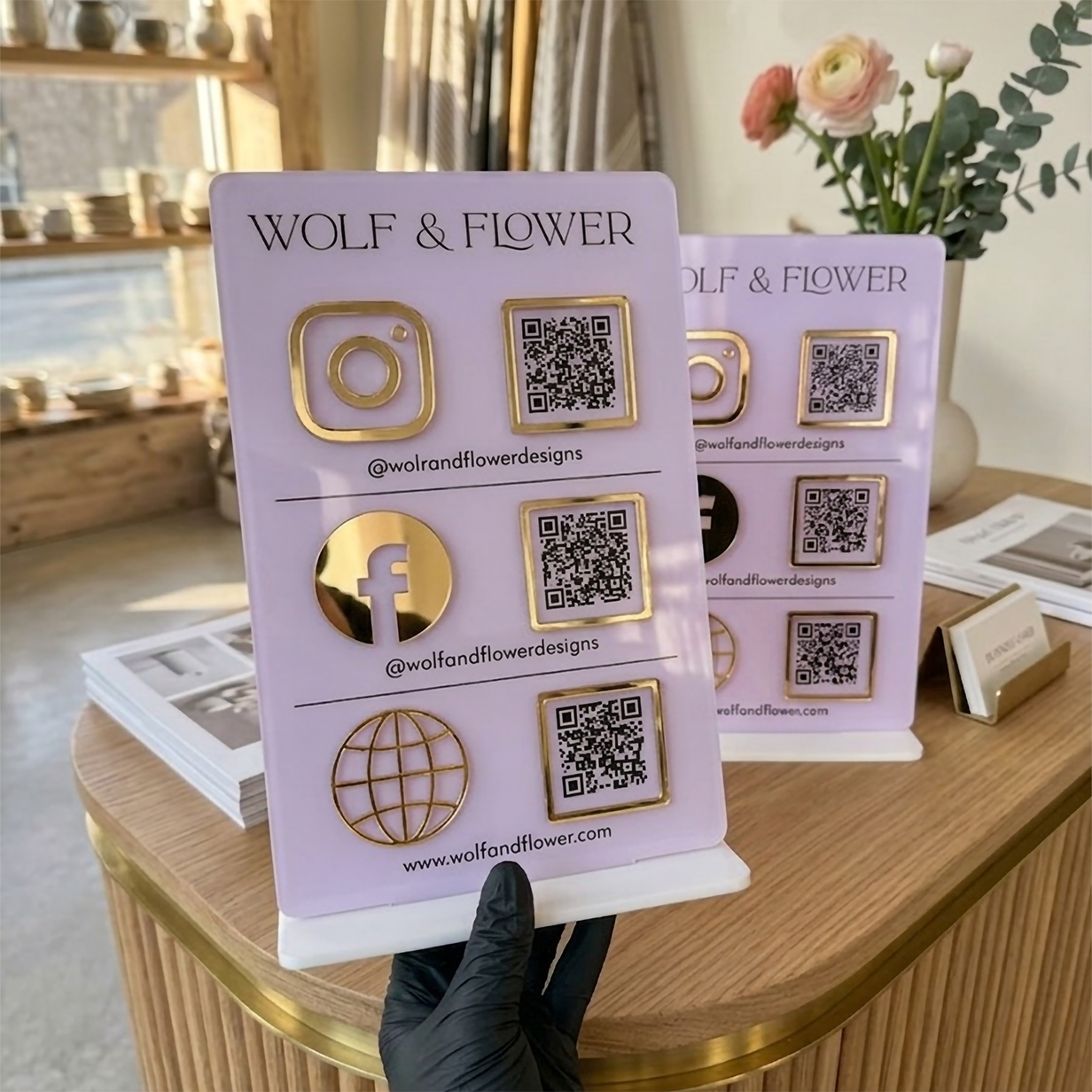 Custom 3D Acrylic Business QR Code Display Stand – Multi-Link Social Media & Payment Sign