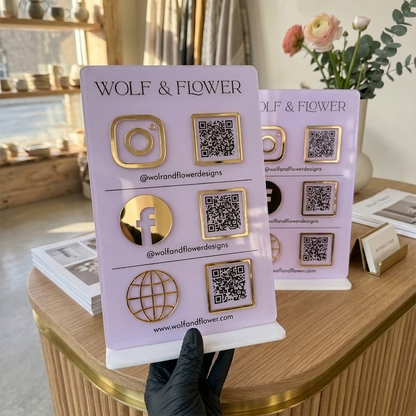 Custom 3D Acrylic Business QR Code Display Stand – Multi-Link Social Media & Payment Sign