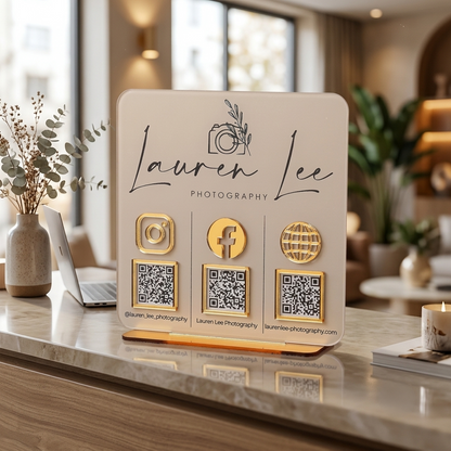 Custom 3D Acrylic Business QR Code Stand – Multi-QR Social Media & Payment Display