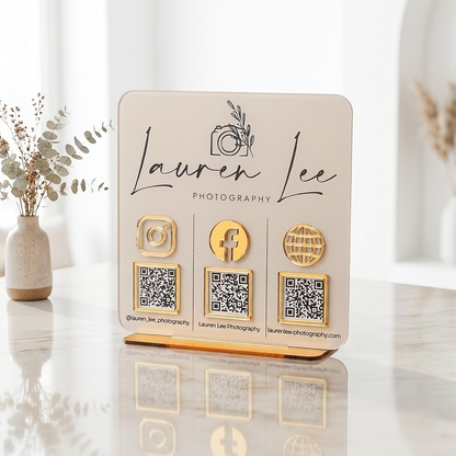 Custom 3D Acrylic Business QR Code Stand – Multi-QR Social Media & Payment Display