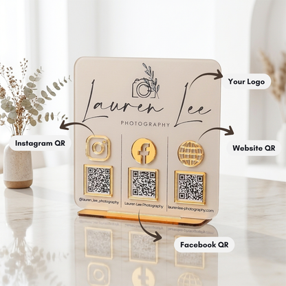 Custom 3D Acrylic Business QR Code Stand – Multi-QR Social Media & Payment Display