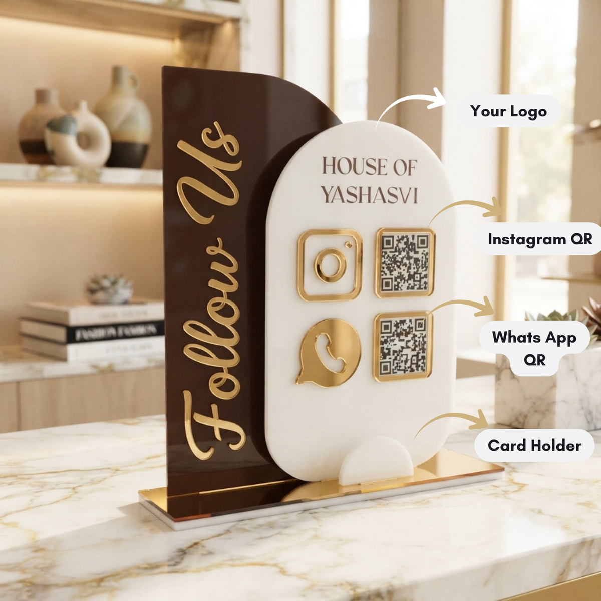 Custom 3D Acrylic Social Media Sign with QR Code and Business Card Holder