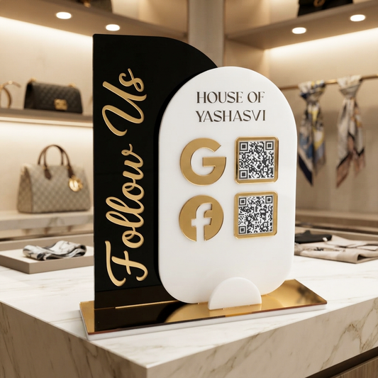 Custom 3D Black Acrylic Social Media Sign with QR Code and Business Card Holder