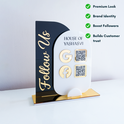 Custom 3D Black Acrylic Social Media Sign with QR Code and Business Card Holder