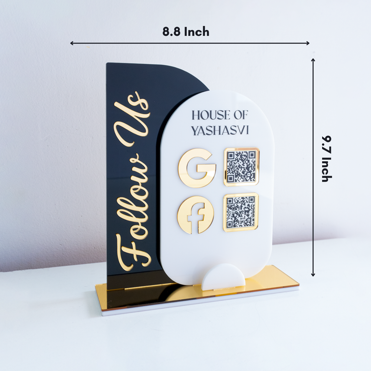 Custom 3D Black Acrylic Social Media Sign with QR Code and Business Card Holder