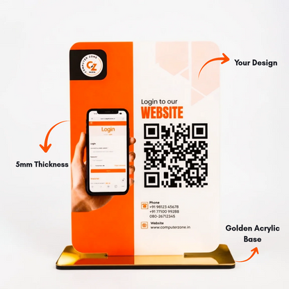 Custom Acrylic QR Code Display Stand for Website Login, Promotional Offers, Cafe Menu, Booking Appointment or Payments