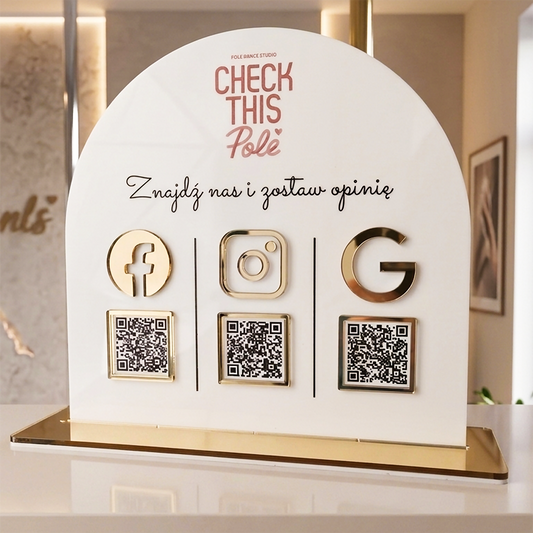 Custom Arch Acrylic QR Code Stand – Premium 3-in-1 Social Media & Google Review Display Sign