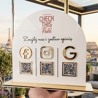 Custom Arch Acrylic QR Code Stand – Premium 3-in-1 Social Media & Google Review Display Sign