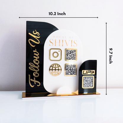 Custom Black Acrylic Business QR Code Stand, Social Media Display & Payment Scanner Board
