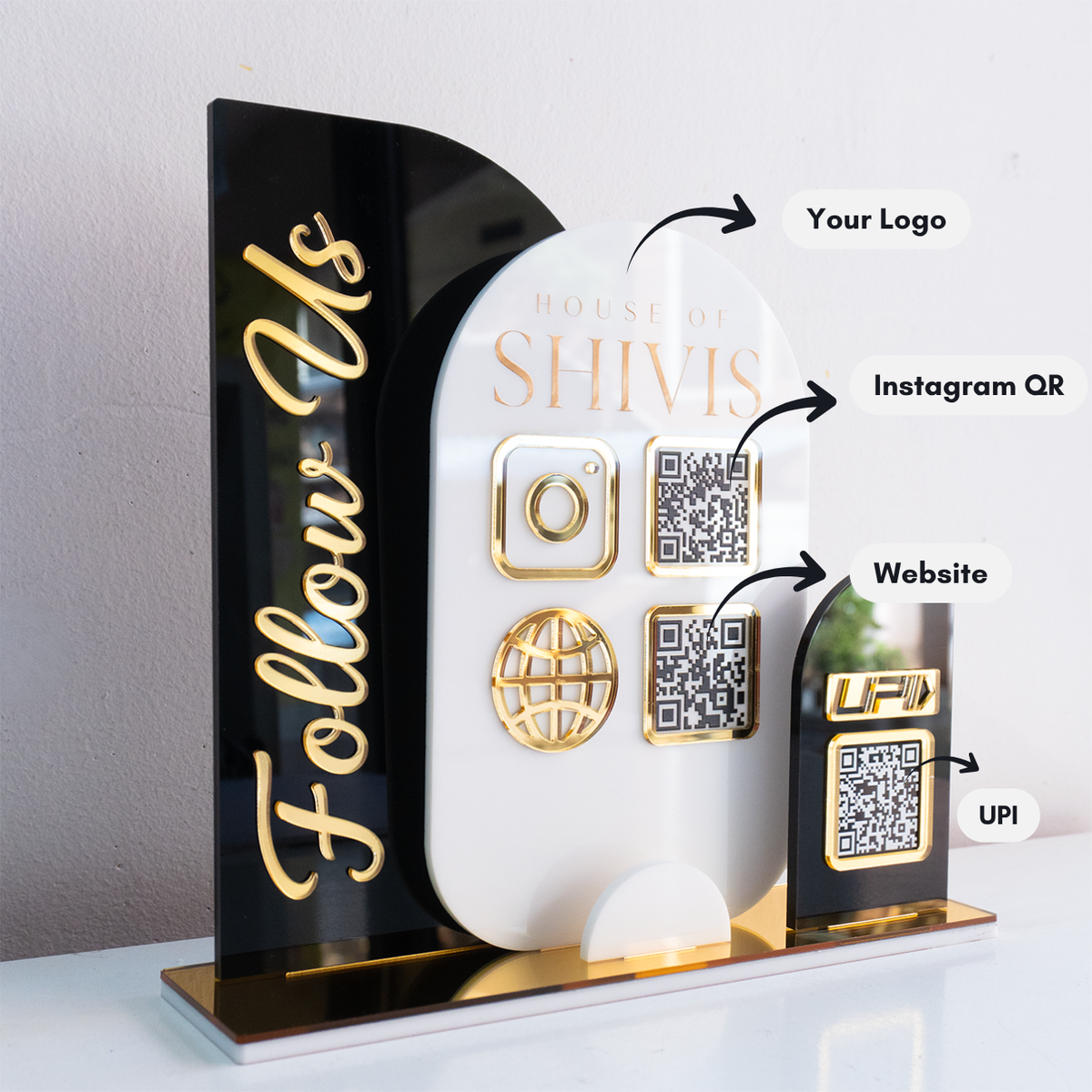 Custom Black Acrylic Business QR Code Stand, Social Media Display & Payment Scanner Board
