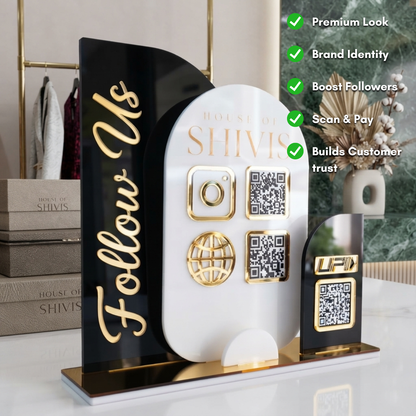 Custom Black Acrylic Business QR Code Stand, Social Media Display & Payment Scanner Board