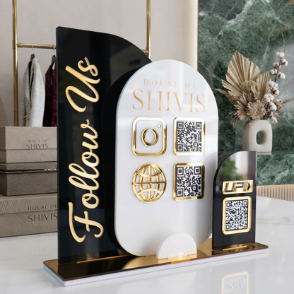 Custom Black Acrylic Business QR Code Stand, Social Media Display & Payment Scanner Board