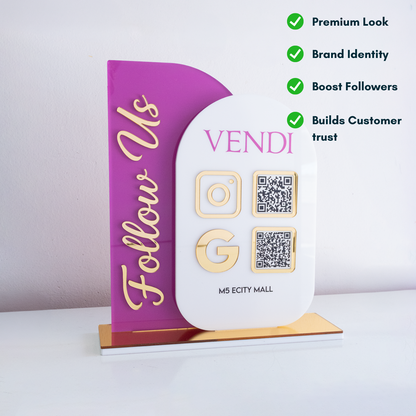 Custom Brand Color 3D Acrylic Social Media Sign with QR Code