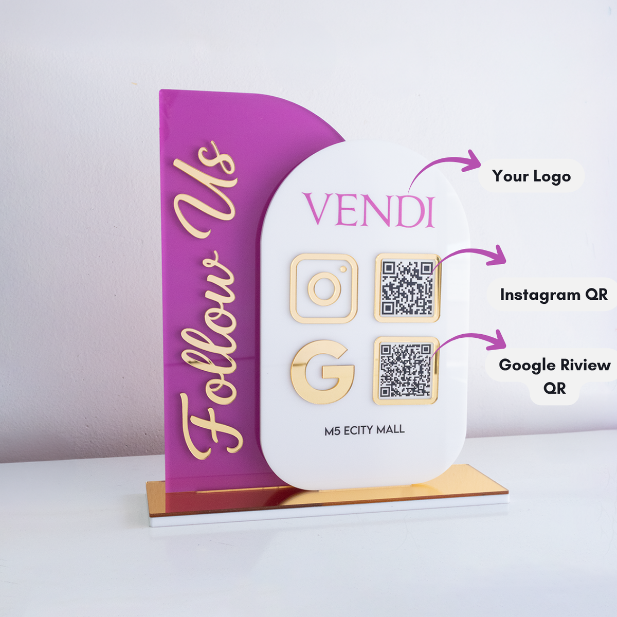 Custom Brand Color 3D Acrylic Social Media Sign with QR Code