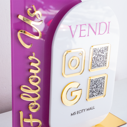Custom Brand Color 3D Acrylic Social Media Sign with QR Code