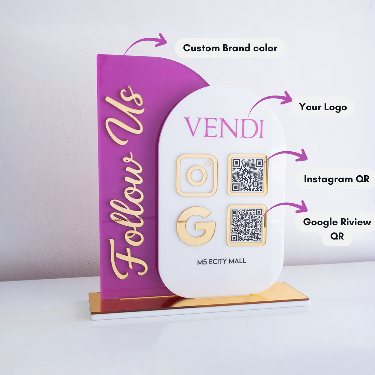 Custom Brand Color 3D Acrylic Social Media Sign with QR Code