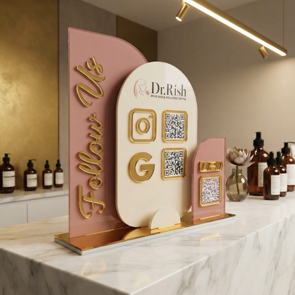 Custom Brand Color Acrylic Business QR Code Stand, Social Media Display & Payment Scanner Board