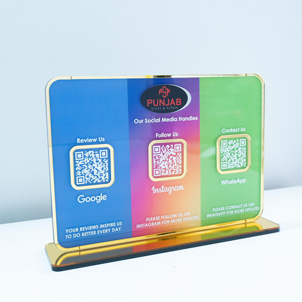 Premium 3-in-1 Acrylic QR Code Scanner Stand (Gold Mirror Accent)