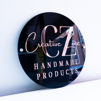 Custom Black 3D Acrylic Round Business Logo Signs