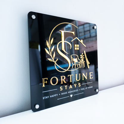 Custom Black 3D Acrylic Square Business Logo Signs
