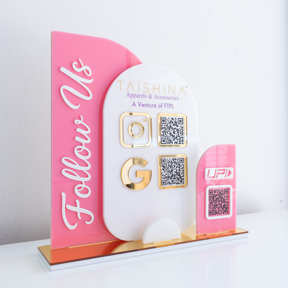 Custom Acrylic Business QR Code Stand, Social Media Display & Payment Scanner Board