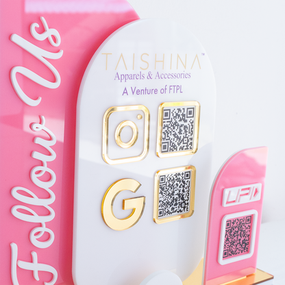 Custom Acrylic Business QR Code Stand, Social Media Display & Payment Scanner Board