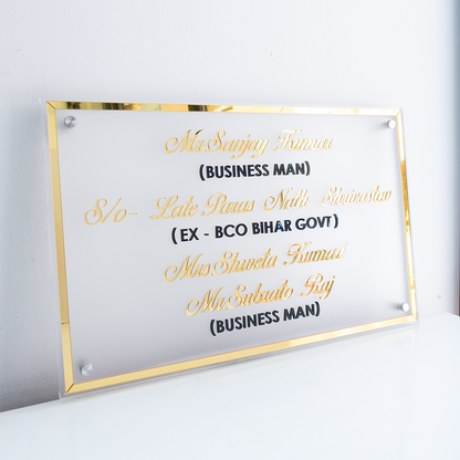 Personalized LED Backlit Acrylic Name Plate – 3D Gold Mirror Lettering with Golden Mirror Frame, Weatherproof LED Lighting for Home/Office
