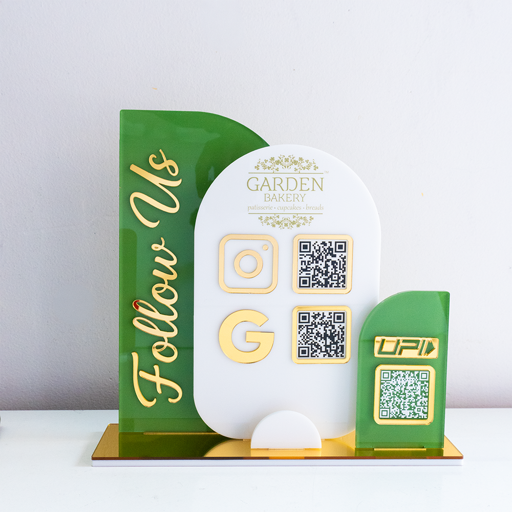 Custom Brand Color Acrylic Business QR Code Stand, Social Media Display & Payment Scanner Board