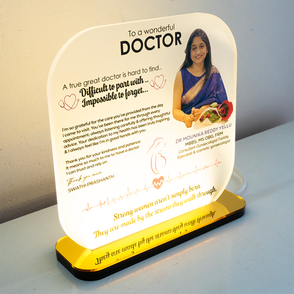 Personalized LED Acrylic Doctor Appreciation Plaque & Custom Desk Light