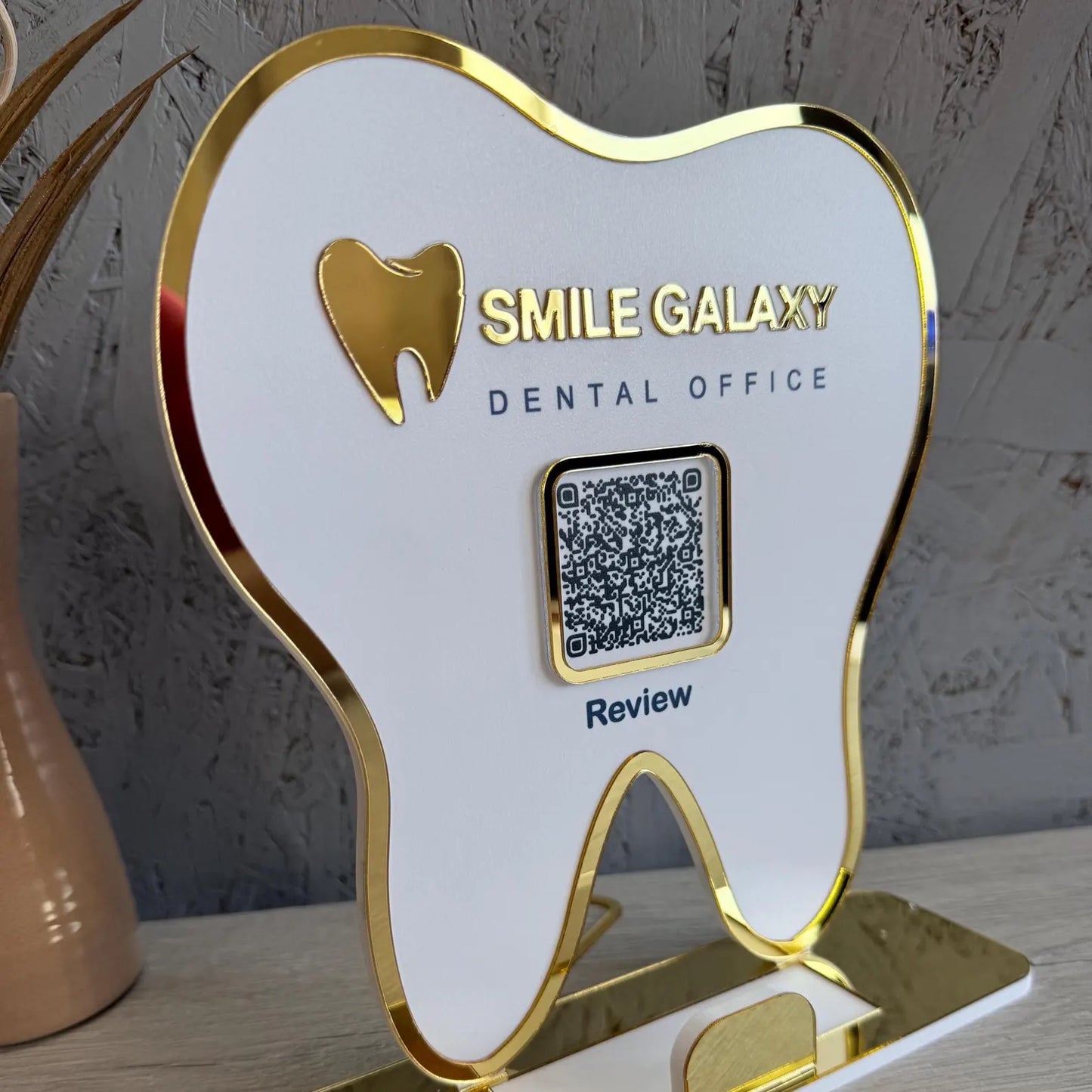 Custom Tooth-Shaped Review QR Code Sign for Dental Clinics