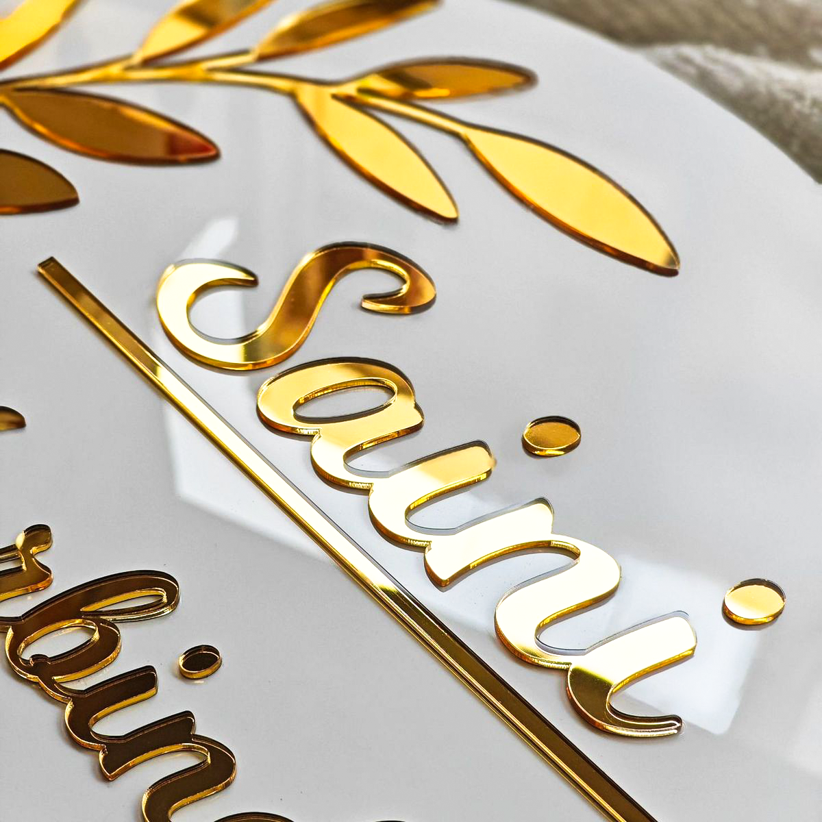 Premium Floral White Acrylic Name Plate – Personalized for Home