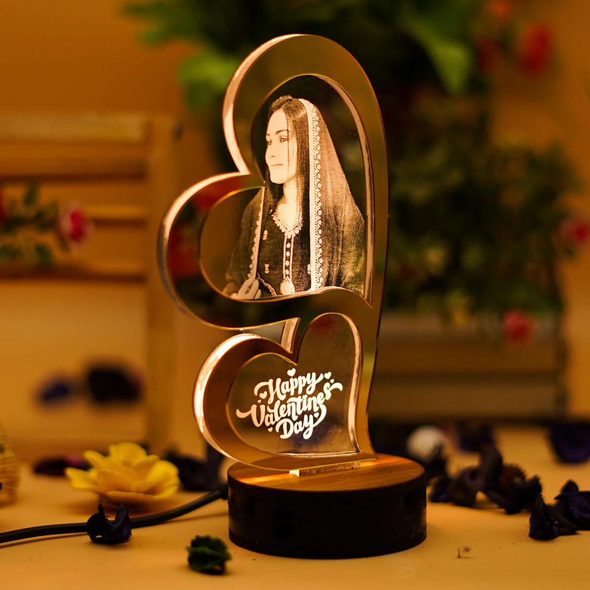 Special Dual Heart 3D LED Lamp With Photo Engraved