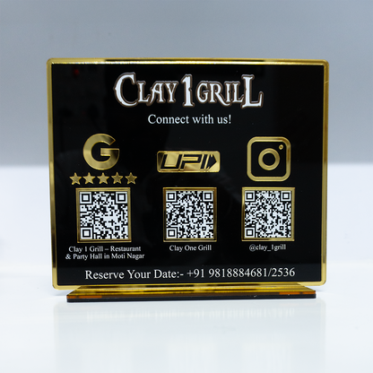 Customized Business Black Acrylic QR Stand with Gold Border - Scan & Pay