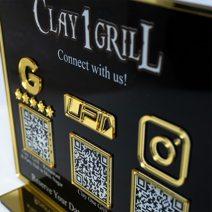 Customized Business Black Acrylic QR Stand with Gold Border - Scan & Pay