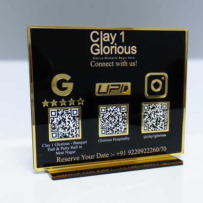 Customized Business Black Acrylic QR Stand with Gold Border - Scan & Pay
