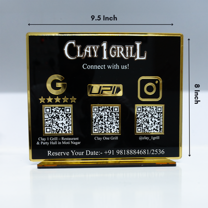 Customized Business Black Acrylic QR Stand with Gold Border - Scan & Pay