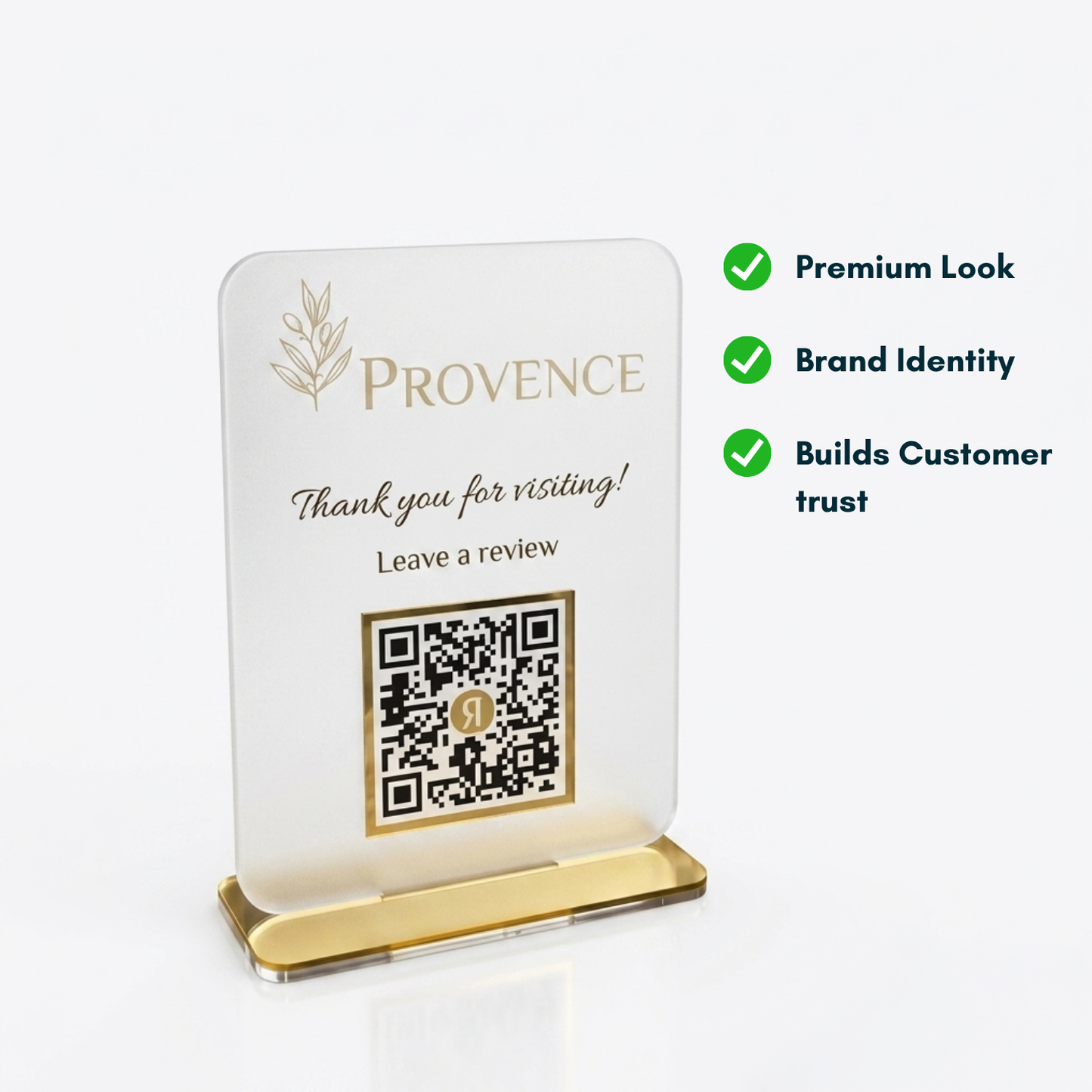Frosted Acrylic QR Code Stand – Custom Gold Base Review & Payment Sign
