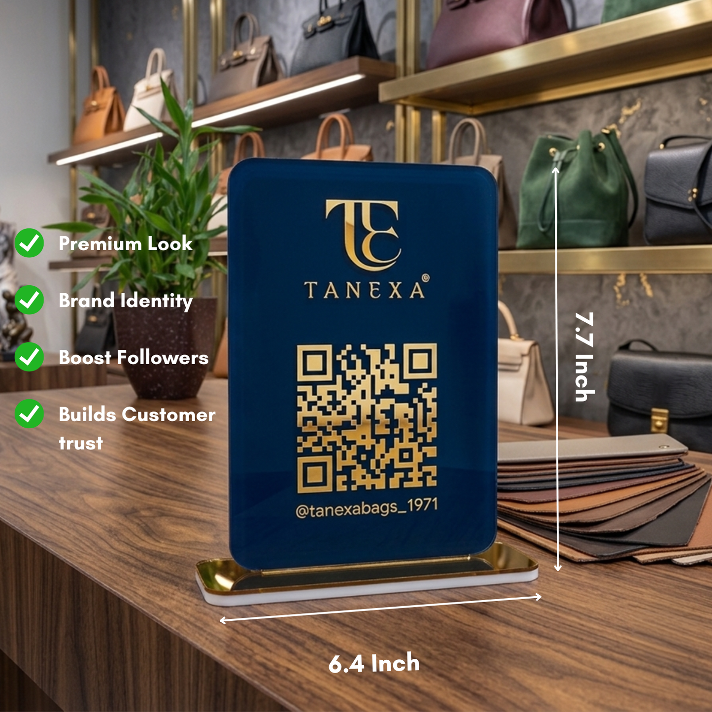 Premium Countertop QR Code Display Board for Retail & Boutiques