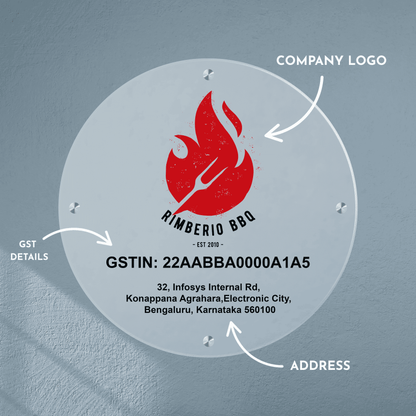 Custom Frosted Acrylic Round Business Logo, GST Signs - UV Printed