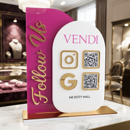 Custom Brand Color 3D Acrylic Social Media Sign with QR Code