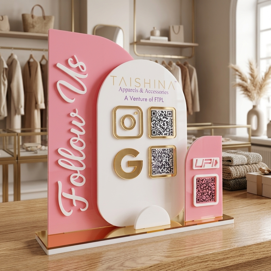 Custom Acrylic Business QR Code Stand, Social Media Display & Payment Scanner Board