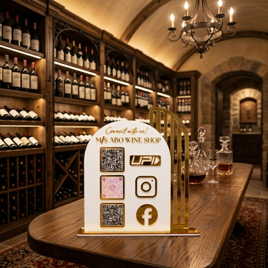 Customized Arch Design Business White Acrylic QR Stand - Scan & Pay, Follow