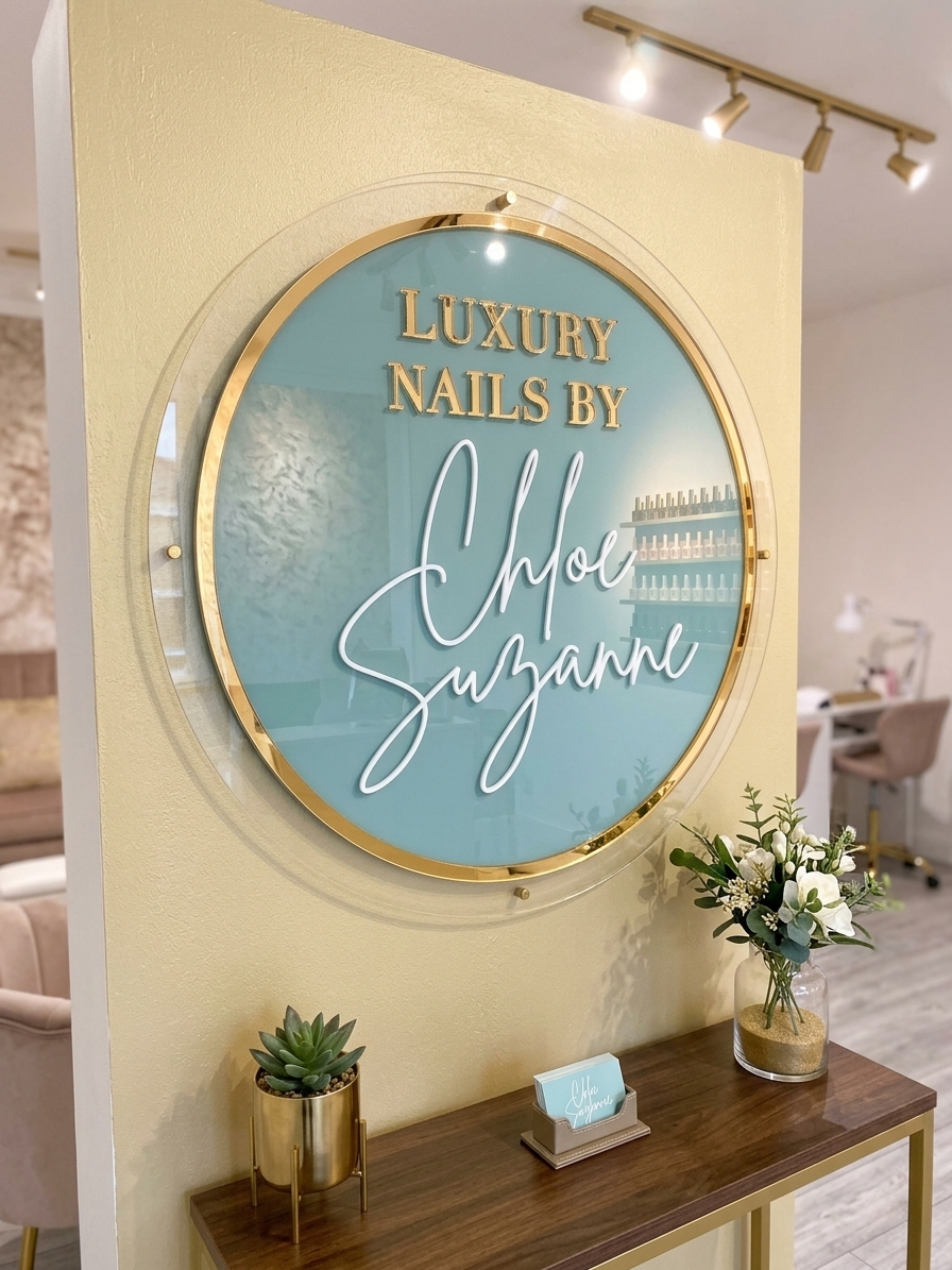 Premium Dual-Layer Acrylic Business Logo Sign – Floating Circle Wall Signage for Salons & Boutiques